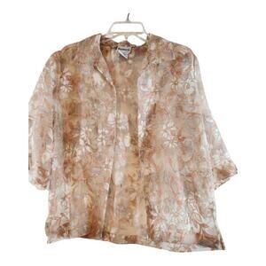 Bonworth vtg sheer cardigan open front tan pink floral sz small Petite